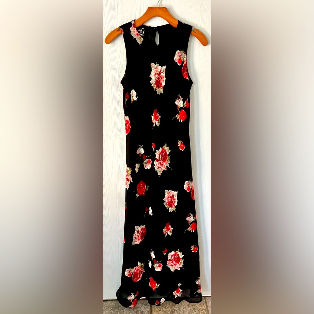 MY MICHELLE Black Dress with Red Rose Print Size 7/8 Vintage